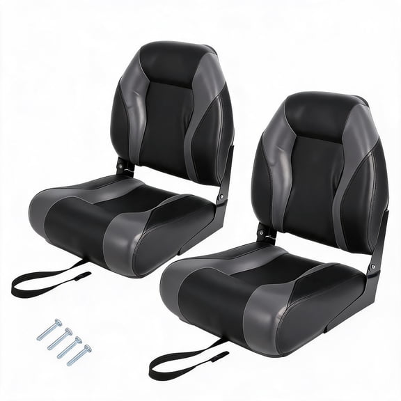 GOCAPTAIN 2 Pack High Back Folding Boat Seats, Thick Padded Waterproof Fishing Boat Seats with Hinge for Fishing, Jon, Pontoon, Speedboats, Deck, Black Gray Thickened