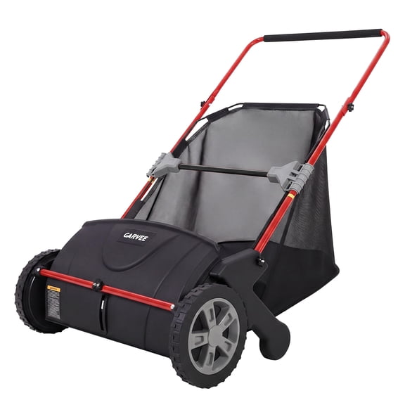 GOCAPTAIN 21-Inch Push Lawn Sweeper, Manual Leaf & Grass Collector with Large 3.5 Cu. ft. Mesh Collection Bag, Dual Spinning Brushes for Yard & Garden Cleanup, Red Pole