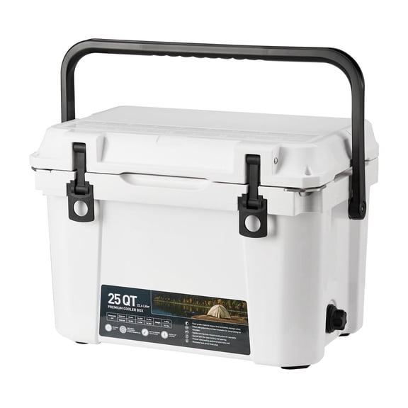 GOCAPTAIN 25 Qt Hard Cooler, Portable Insulated Ice Chest with 5-Day Ice Retention, Built-in Drain Plug, Bottle Opener & Fish Ruler for Camping, Fishing, Road Trip, White