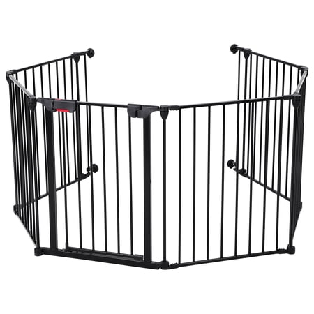 GOCAPTAIN 29-Inch Extra-Wide 6-Panel Metal Safety Gate with Secure Door and Anti-Pinch Mesh, Adjustable Wall-Mounted Barrier for Stairs, Doorways, Indoor and Outdoor Use, Black, 6-Pack