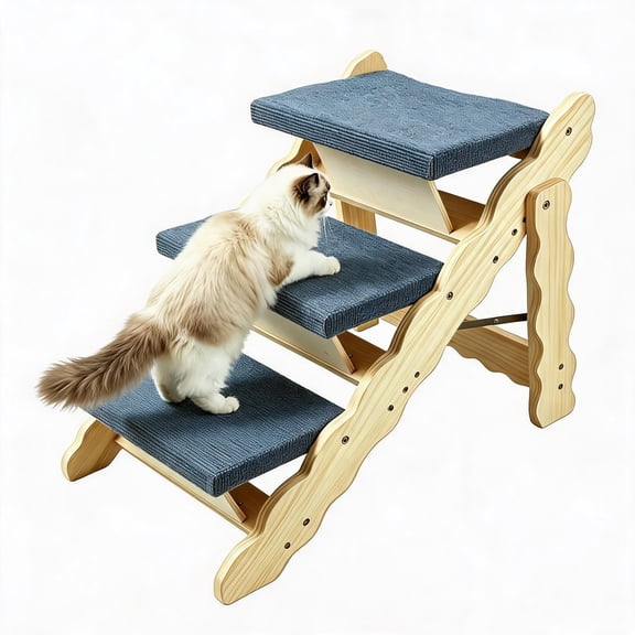 GOCAPTAIN 3 Steps Dog Cat Stairs Pet Stairs – 2-in-1 Portable Wooden Dog Steps for Bed. Couch & Car. Non-Slip Pet Ramp. Indoor Kittens Climbing Steps for Small & Senior Dogs Cats. up to 150 lbs