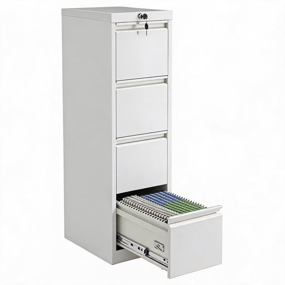 GOCAPTAIN 4-Drawer Vertical File Cabinet Filing Cabinet – Metal Locking Office File Storage with Adjustable Hanging Rails, Spacious Organizer for Legal, Letter, A4 Documents – White