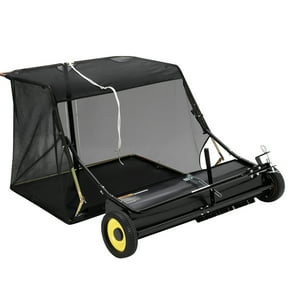 GOCAPTAIN 50-inch Tow-Behind Lawn Sweeper, 26 cu.ft. Large Capacity Leaf & Grass Collector, Adjustable Sweeping Height, Easy Dump Rope, Ideal for Yard and Garden Cleanup, Black Upgraded Version