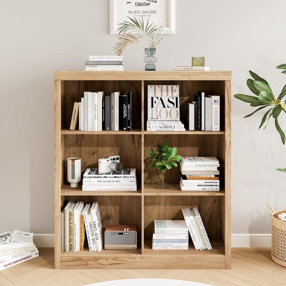 GOCAPTAIN 6-Cube 53" Tall Bookshelf Bookcase – Tall Wooden Display Shelf with Anti-Tip Design, Versatile Storage Unit for Home Office, Living Room, Bedroom, Swedish Oak