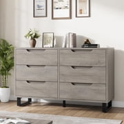 GOCAPTAIN 6-Drawer Dresser for Bedroom, 47.2" Wide Wooden Chest of Drawers with Deep Storage Drawers & Detachable Legs, Gray