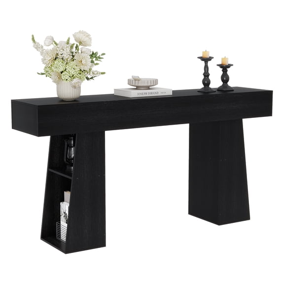 GOCAPTAIN 63-Inch Wood Console Table with Hidden Side Pocket, Farmhouse Entryway Table, Long Narrow Sofa Table for Hallway, Foyer or Behind Couch - Color: Black