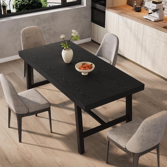 GOCAPTAIN 63" Modern Dining Table for 4-6, Rectangular Wood Dining Table with Black Metal Legs, Farmhouse Kitchen Table for Dining Room, Kitchen, Black