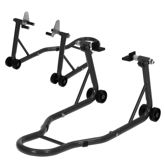 GOCAPTAIN 900LBS Heavy Duty Motorcycle Stand Set, Adjustable Steel Front & Rear Wheel Lift with U Fork & L Spool for Maintenance, Tire Changes, Storage – Fits Sport, Cruiser, Dirt Bikes, Black