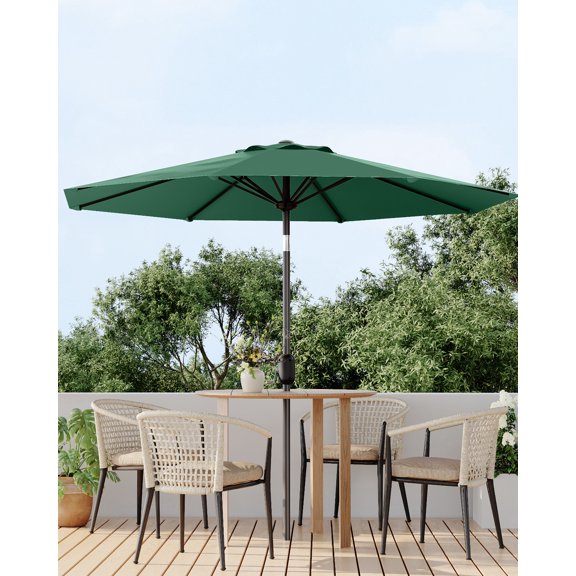 GOCAPTAIN 9ft Outdoor Market Patio Umbrella, Crank Lift & Push Button Tilt, 8 Ribs, Waterproof UV Protection for Deck, Yard, Garden, Dark Green