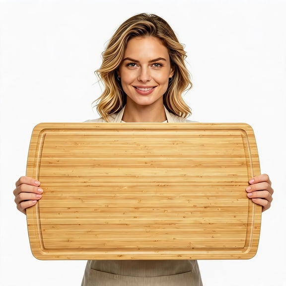 GOCAPTAIN Cutting Board Butcher Block – Extra Large Acacia Wood Chopping Board with Deep Juice Groove & Side Handles, Reversible Kitchen Prep Board for Meat, Vegetables & Fruit