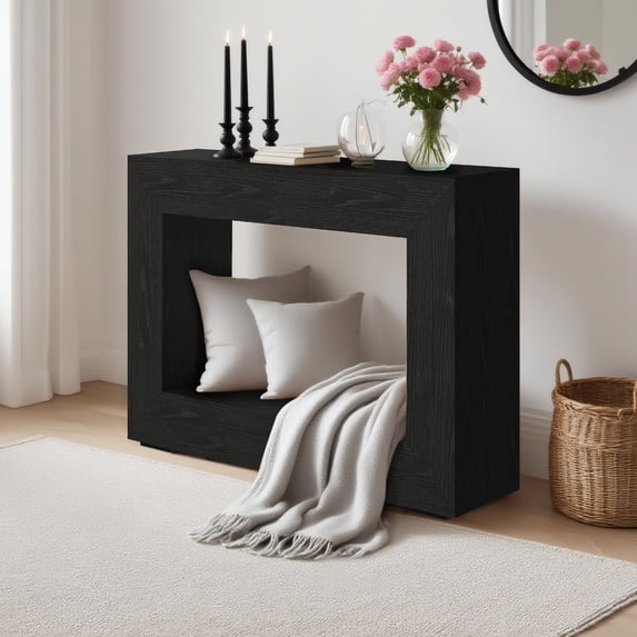 GOCAPTAIN Farmhouse Console Table, 47" Wooden Narrow Entryway Sofa Table with Storage Shelf for Living Room, Hallway, Foyer, Black