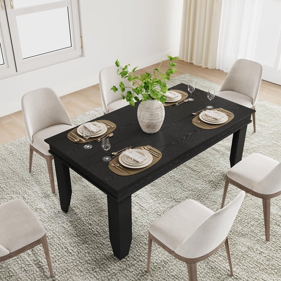 GOCAPTAIN Farmhouse Dining Table, 63" Rectangular Wood Table with Thick Tabletop & Sturdy Frame, Seats 4-6, Modern Rustic Kitchen Table for Dining Room, Black