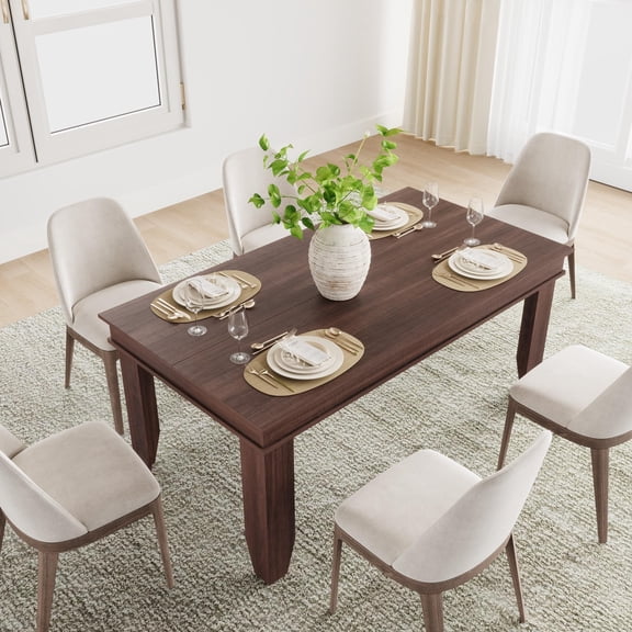 GOCAPTAIN Farmhouse Dining Table, 63" Rectangular Wood Table with Thick Tabletop & Sturdy Frame, Seats 4-6, Modern Rustic Kitchen Table for Dining Room, Cuban Birch