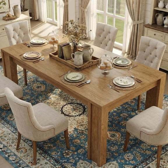 GOCAPTAIN Farmhouse Dining Table for 6-8, 71" Rectangular Wood Kitchen Table with Thick Tabletop & Wide H-Legs, Cherry