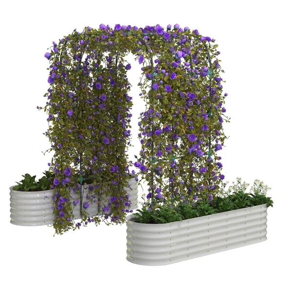 GOCAPTAIN Galvanized Metal Raised Garden Bed with 96" Tall Arch Trellis, Expandable Outdoor Planter Boxes for Climbing Vegetables, Flowers, Herbs, with Plant Clips & Drainage Netting, Beige