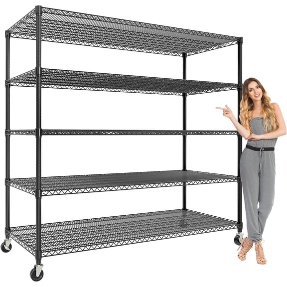 GOCAPTAIN Heavy Duty Metal Shelving with Wheels, 3300 lbs Capacity, 5-Tier Adjustable Industrial Shelves for Garage, Kitchen, 82.6"H x 59"W x 23.6"D