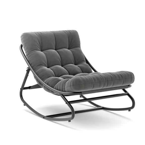 GOCAPTAIN Rocking Chair Outdoor Rocking Chair – Oversized Heavy Duty Metal Frame Patio Rocker with Thick Waterproof Cushion, All-Weather Lounge for Porch, Garden, Living Room – Gray