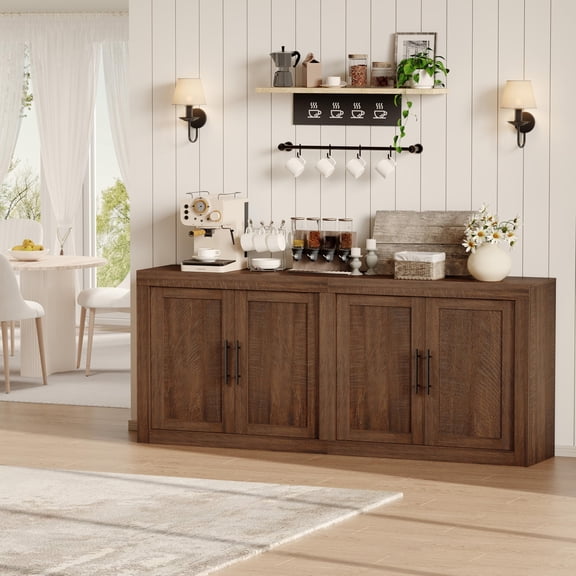 GOCAPTAIN Sideboard Buffet Cabinet, 71" Wide Wooden Storage Cabinet with 4 Doors for Kitchen, Living Room, Brownish Red