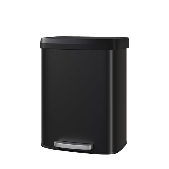 GOCAPTAIN Trash Can Kitchen Trash Can with Lid, Metal Step-On Garbage Can for Kitchen – Rustproof, Soft Close Plastic Lid, Liner Rim & Rear Handle – Large Capacity Home Trash Bin,Black