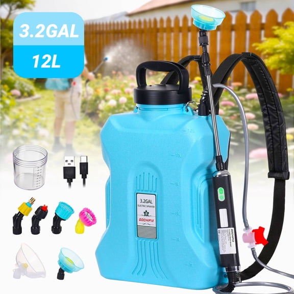 Garden Sprayer,GOCHIFIX 3.2 Gallon Anti-Backflow Electric Backpack Sprayer with Retractable Wand,6 Mist Nozzles,8 Spray Modes for Lawn, Garden, Yard,Blue