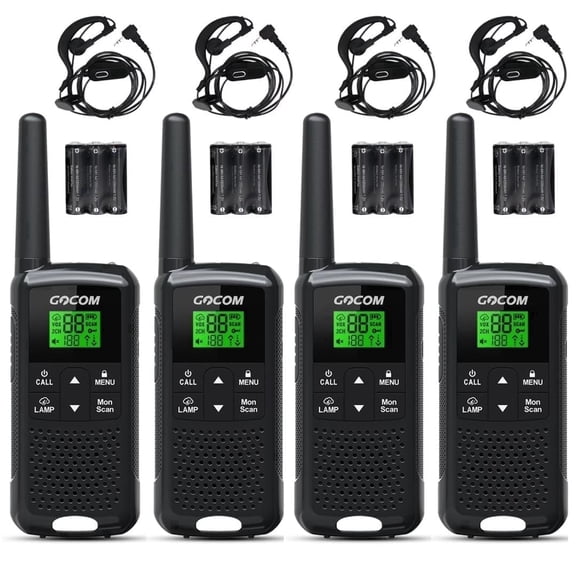 GOCOM G200 Walkie Talkies for Adults 4pk with Two Way Radios, Rechargeable Long Range ,22 FRS Channels,with LED Light,10 Weather Channels