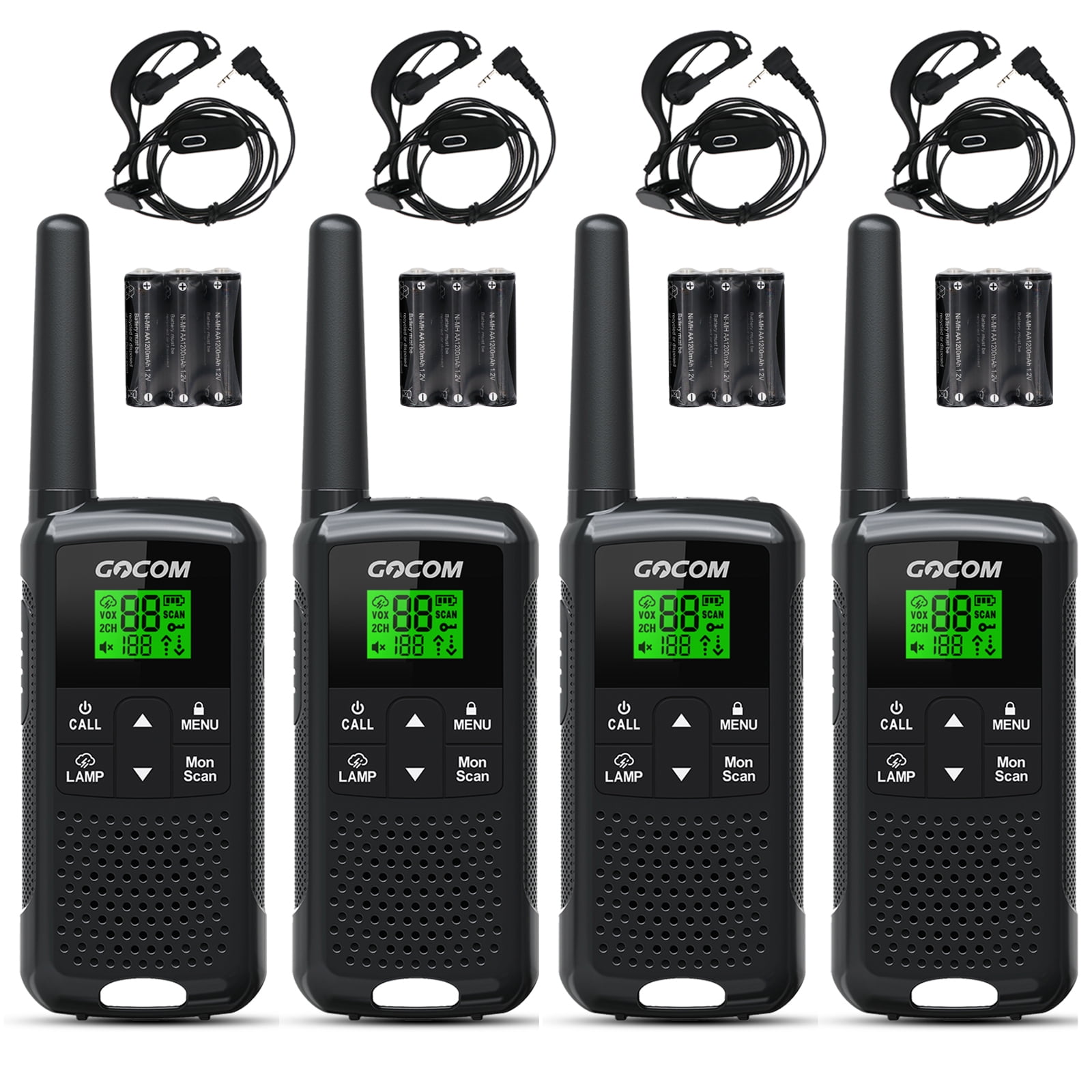 GOCOM G200 Walkie Talkies for Adults, Rechargeable Long Range Walkie Talkies  with LED Lamplight, VOX  Flashlight for (4 Pack)