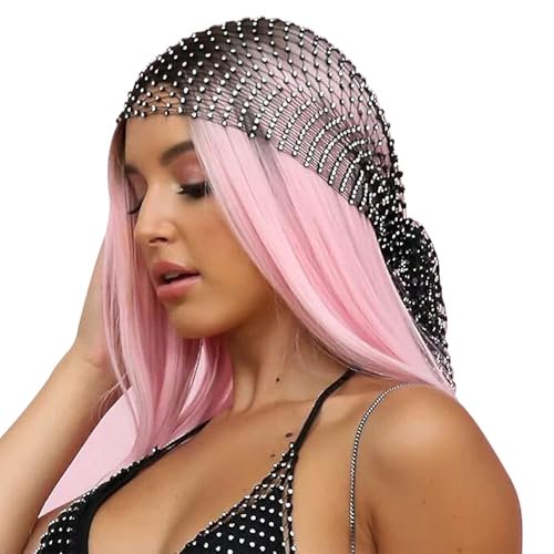 GOCVSIFBUS Black Rhinestone Mesh Headband Head Wrap Head Scarf