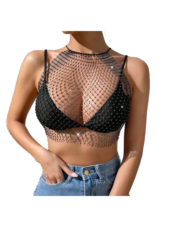 Sexy Mesh Rhinestone Sequin, Bikini Top (Women's)