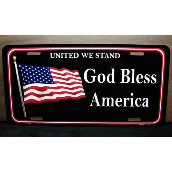 GOD BLESS AMERICA AMERICAN FLAG METAL CAR LICENSE PLATE AUTO TAG UNITED WE STAND - Aluminum ( 12 inch x 6 inch )