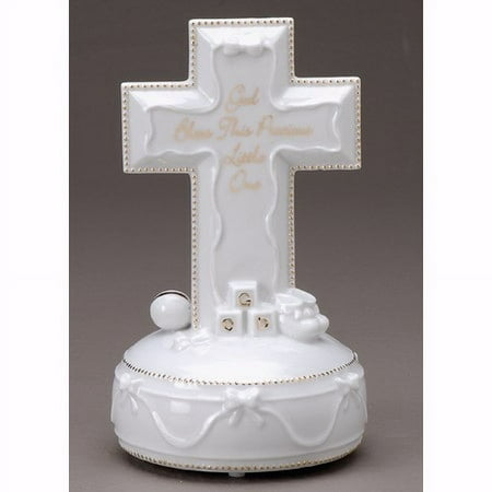 GOD BLESS THIS PRECIOUS LITTLE ONE Porcelain Musical Baby Cross (Plays Jesus Loves Me) QGL5411