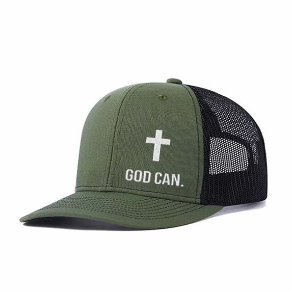 GOD CAN.Letter Embroidered Color Block Trucker Hat Unisex Adjustable Cotton Breathable Fashion Cap for Travel Daily Wear