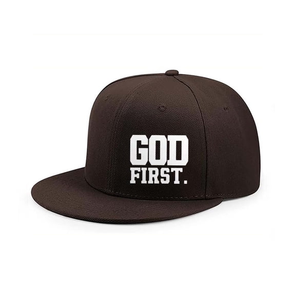GOD FIRST. Letter Embroidered Color Block Trucker Hat Unisex Adjustable Cotton Breathable Fashion Cap for Travel Daily Wear