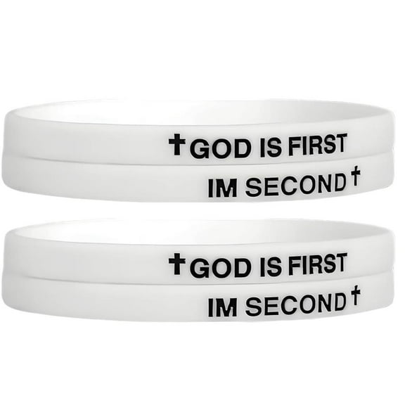 GOD IS FIRST IM SECOND Rubber Bracelets Inspirational Engraved Bible Verses Cross Silicone Bracelet For Women Men Faith Gifts (Set of 4 Bracelets)