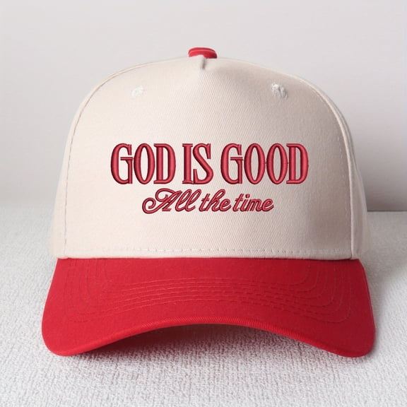 GOD IS GOOD All The Time Embroidered Trucker Hat - Inspirational Christian Cap for Women, Cute Faith-Based Fashion,1 pcs,Red