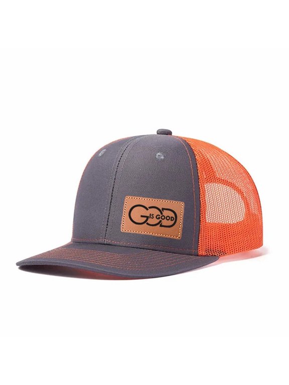 GOD IS GOOD Leather Patch Letter Embroidered Color Block Trucker Hat Unisex Adjustable Cotton Breathable Fashion Cap for Travel Daily Wear