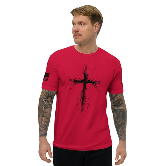 GOD IS MY STRENGTH Fitted T-shirt (Red, L)