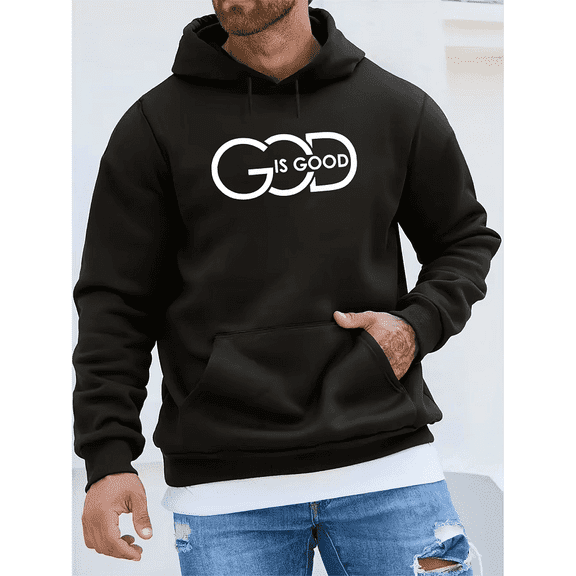 GOD Is Good Youth Men'S Long Sleeve Hooded Sweatshirt, Alphabets Print Casual Winter Top and Regular Fit, Size S-3XL