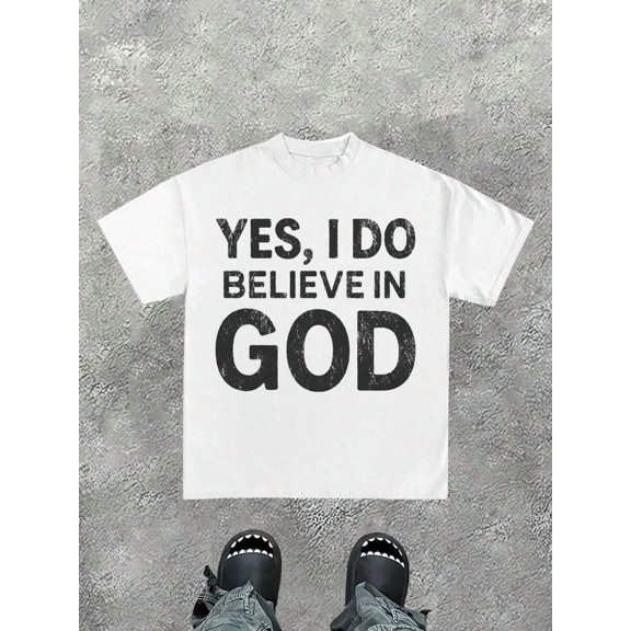 GOD Men's Retro 220g Cotton T-Shirt, Printing Grunge Style, Street Clothes, Large T-Shirt, Jesus Shirt,Graphic Y2K Shirt, Acid-Washed T-Shirt, Christian Clothes ,Gothic Pun