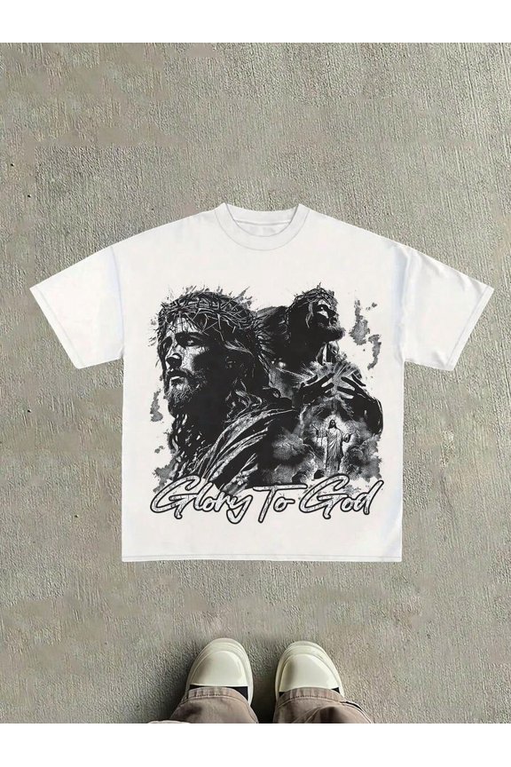 GOD Men's Retro 220g Cotton T-Shirt, Printing Grunge Style, Street Clothes, Large T-Shirt, Jesus Shirt,Graphic Y2K Shirt, Acid-Washed T-Shirt, Christian Clothes ,Gothic Pun