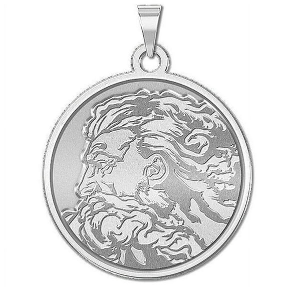 GOD Religious Medal - 2/3 Inch Size of Dime, Solid 14K White Gold