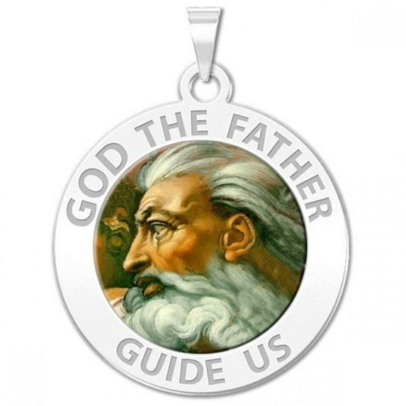 GOD the Father Religious Medal Color - 1 Inch Size of a Quarter -Sterling Silver