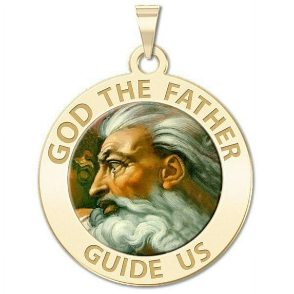 GOD the Father Round Religious Medal Color - 3/4 Inch Size of a Nickel -Solid 14K Yellow Gold