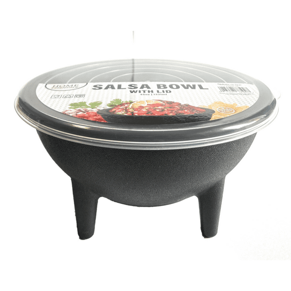 GODAGE Dishwasher Safe BPA Free Traditional Large Salsa Bowl with Lid, Black, 45 oz