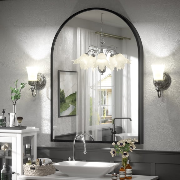 GODCHAR 30"x42" Bathroom Mirror Wall Vanity Arched Mirror with 5-Year Warranty