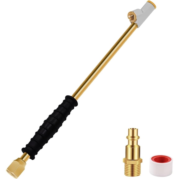 GODESON 1/4" FNPT Extended Reach Dual Head Air Chuck, 2-Way Connection 11.8" Extended Brass Air Chuck with Rubber Handle,Tire Chuck with Quick Plug for Semi, RV, Truck Dually Tires