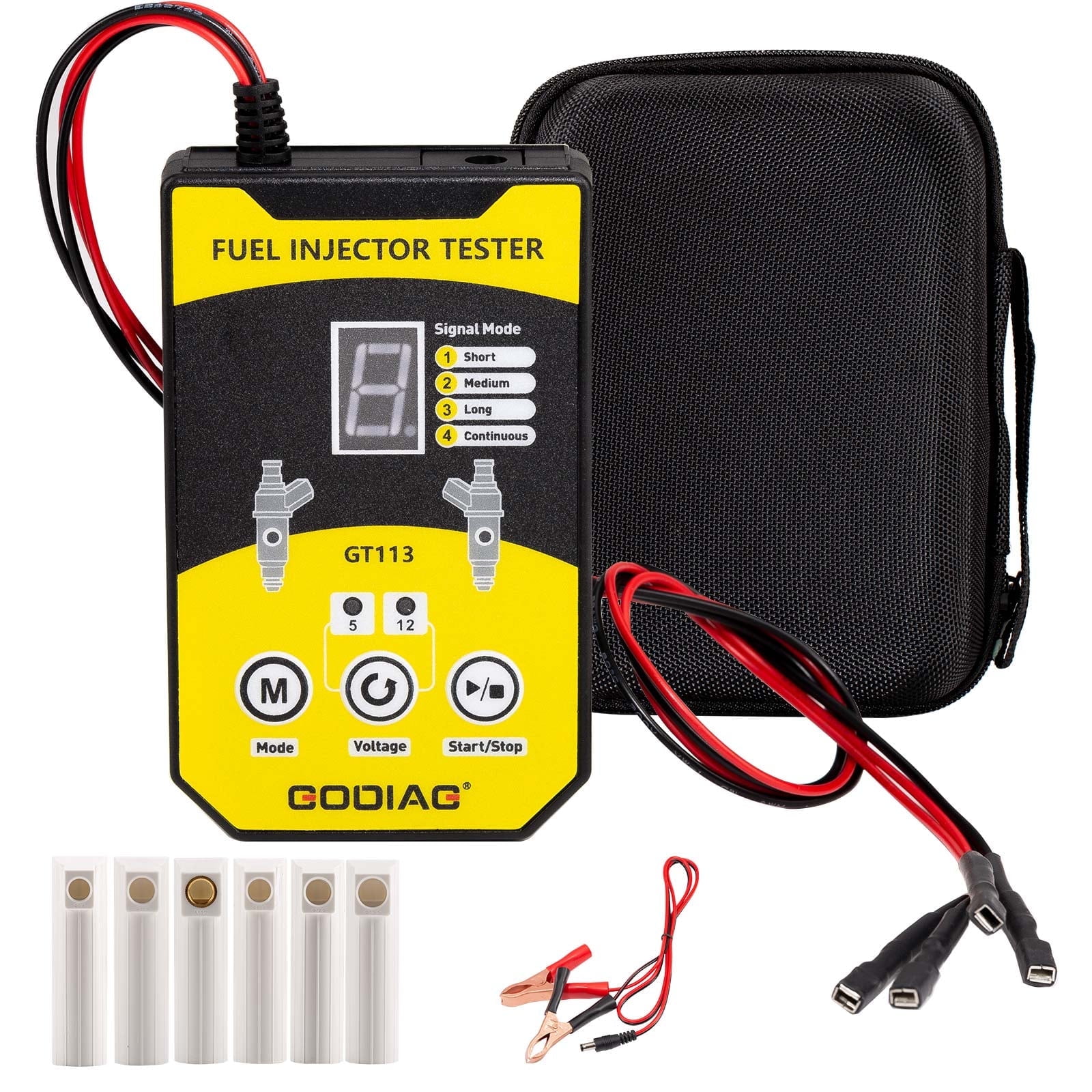 GODIAG GT113 Universal Fuel Injector Tester, Fuel Injector Cleaner Kit with 6 Sizes of Adapters, 8 Pulse Modes for Cars, Motorcycle