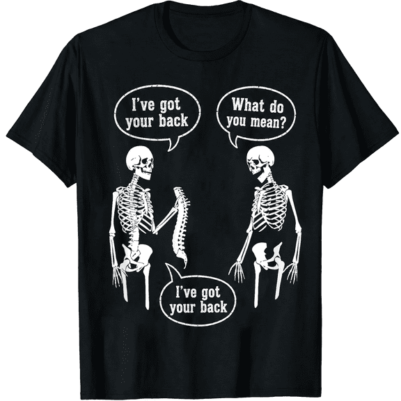 GODMERCH Ive Got Your Back Skeleton Cotton Halloween Graphic T Shirt Funny Spooky Season Tee for Unisex Adults