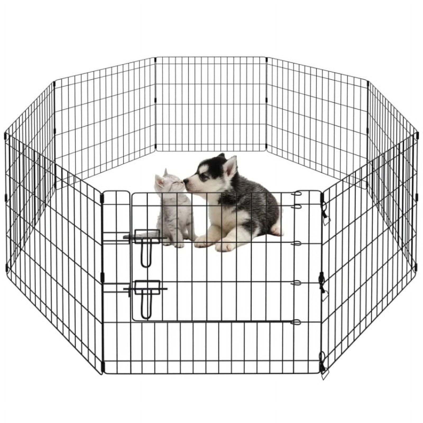 GODOHOME 18″Foldable Metal Playpen Eight Piece Fence Dog Cage, Black