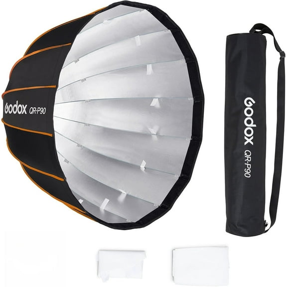 GODOX QR-P90 35.4 Inch/90CM Parabolic Softbox Bowens Mount, Quick Release Parabolic Softbox, with Front & Inner Diffuser SL-60W AD600BM VL150 UL150 SL150II Amaran 100X 200D 200X