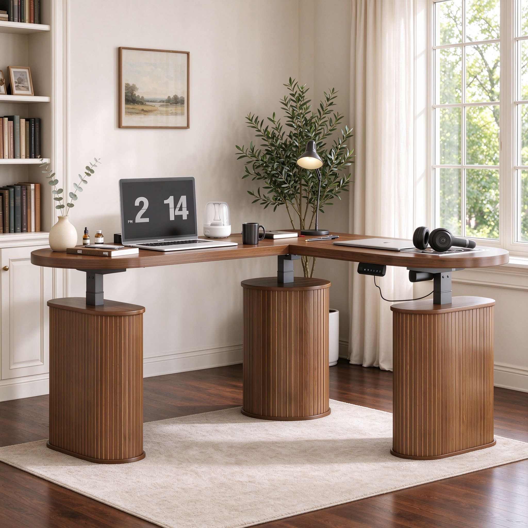 GODPAW L-Shaped Electric Standing Desk with Storage, 61.8" x 55.1", Height Adjustable, Walnut